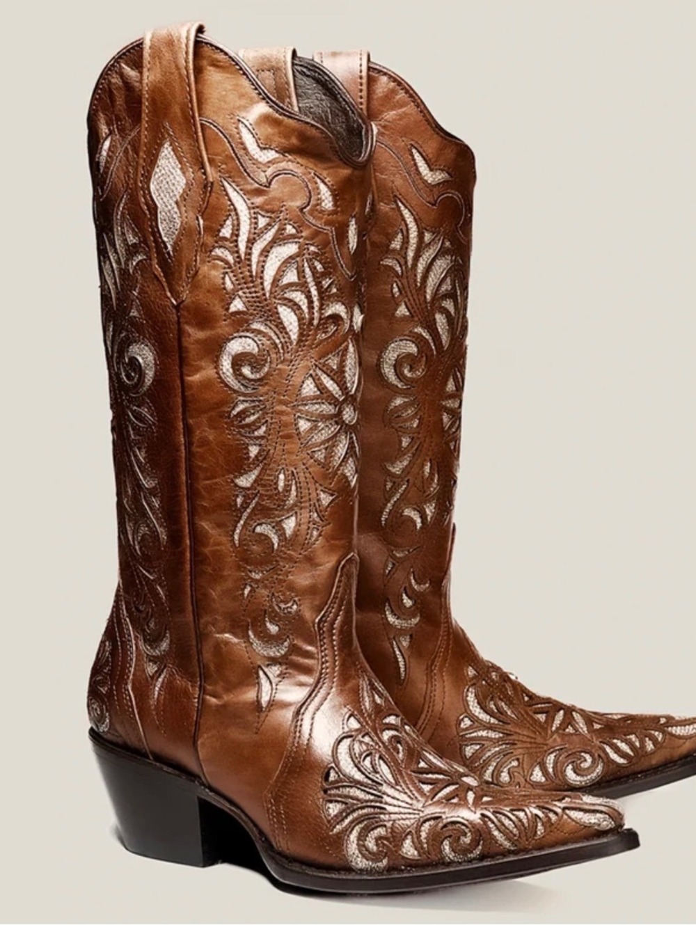 Joe Boots Exclusive Brown Leather Western Distressed Lazer Cowboy Boots